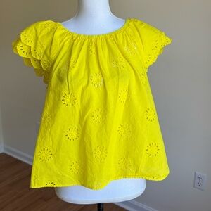 A.N.A || A New Approach Eyelet Blouse Bright Yellow Flutter Sleeve Sz M